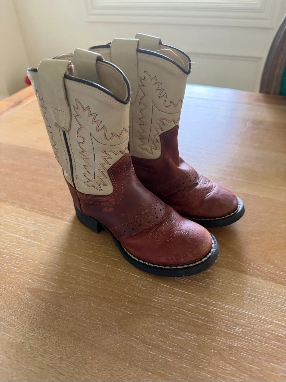 Old West Kids Two-Tone Cowboy Boots - Red and Cream